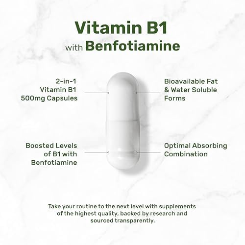 SUPLEMENTO DEAL Vitamina B1 500mg con Benfotiamina, 240 Cápsulas – Fórmula Mejorada 2 en 1 – Suplemento de Tiamina B1 Soluble en Grasa y Agua – Sin - imagen 3