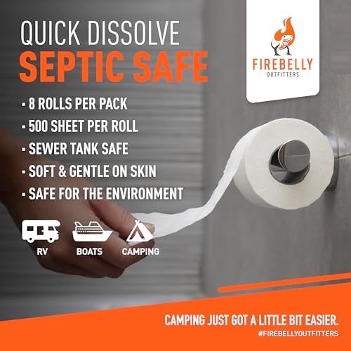 Papel Higiénico para RV, Seguro para Tanques Sépticos - HECHO EN EE. UU. - 8 Rollos, 2 Capas, 500 Hojas - Disolución Rápida, Biodegradable - - imagen 2