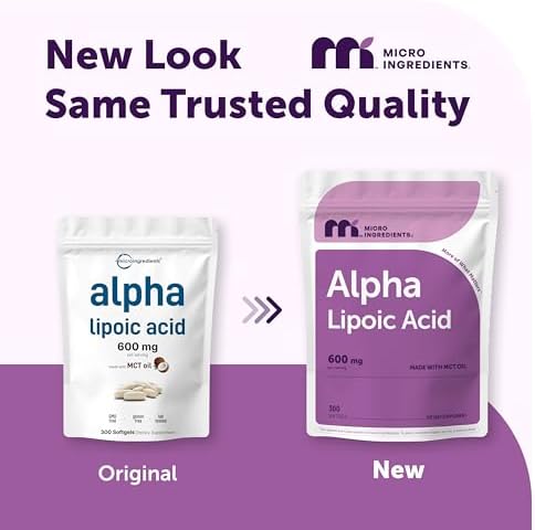 Ácido Lipoico Alfa Micro Ingredients 600mg por Porción, 300 Cápsulas Blandas | Suplemento ALA | Con Aceite MCT | Sin OGM, Sin Gluten, Sin Soja - imagen 2