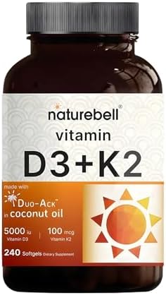 NatureBell Vitamina D3 K2-240 Softgels - 5,000 UI de Vitamina D3 y 100 mcg de Vitamina K2 MK-7 con Aceite de Coco - Soporte para Huesos, Corazón e - imagen 1