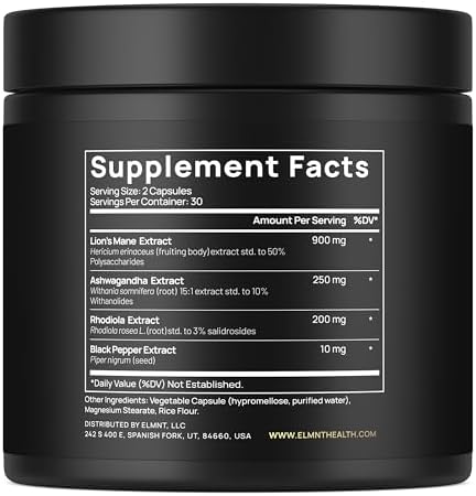 Cápsulas de Suplemento de Melena de León 16x con Ashwagandha y Rhodiola - Extracto de Hongo Melena de León 16:1, 50% Polisacáridos para Memoria y - imagen 2
