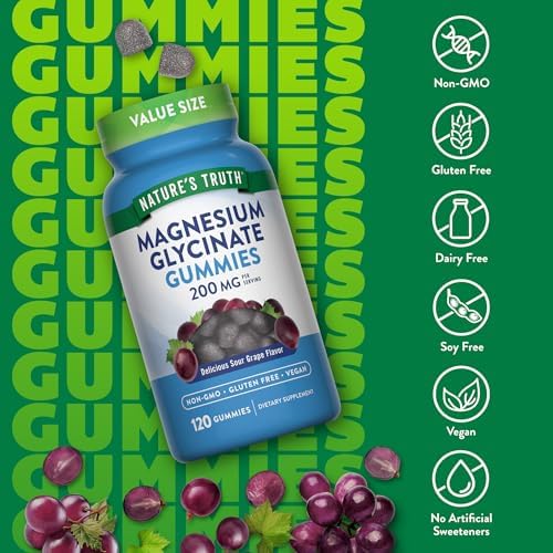 Gomitas de Magnesio Glicinato para Adultos Nature's Truth | 200mg | 120 Unidades | Sabor Uva | Veganas, Sin OGM y Sin Gluten - imagen 3