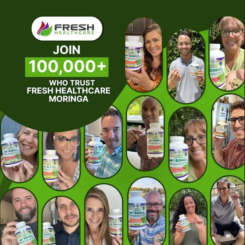 Cápsulas de Moringa FRESH HEALTHCARE – 100% Polvo de Hoja Pura - 180 Píldoras, No GMO - Suministro para 3 Meses - Superalimento Verde Completo para - imagen 2
