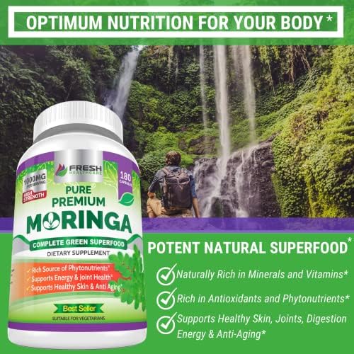 Cápsulas de Moringa FRESH HEALTHCARE – 100% Polvo de Hoja Pura - 180 Píldoras, No GMO - Suministro para 3 Meses - Superalimento Verde Completo para - imagen 4