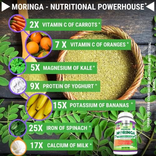 Cápsulas de Moringa FRESH HEALTHCARE – 100% Polvo de Hoja Pura - 180 Píldoras, No GMO - Suministro para 3 Meses - Superalimento Verde Completo para - imagen 5