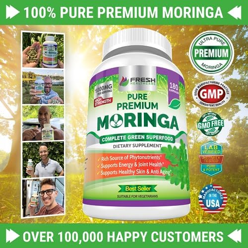 Cápsulas de Moringa FRESH HEALTHCARE – 100% Polvo de Hoja Pura - 180 Píldoras, No GMO - Suministro para 3 Meses - Superalimento Verde Completo para - imagen 7