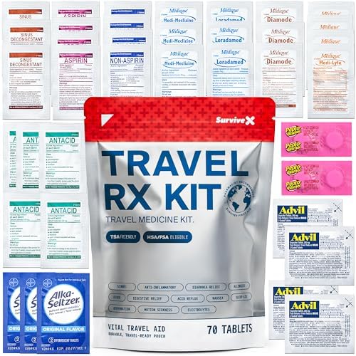 Kit de Medicina de Viaje SurviveX - Paquete Compacto Aprobado por la TSA para Viajes, Camping y Cruceros - Incluye Paquetes Individuales de - imagen 1