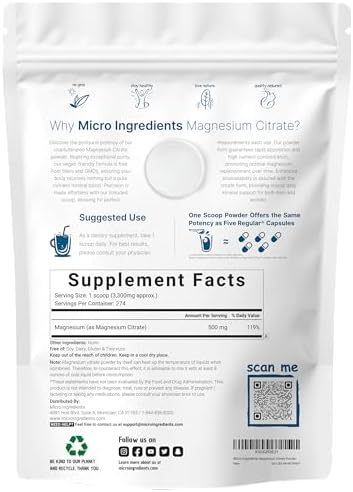 Polvo de Citrato de Magnesio, 2lbs | Suplemento de Magnesio Sin Sabor | Relajación y Utilización de Nutrientes | Fórmula de Fácil Absorción | No - imagen 2