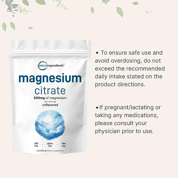 Polvo de Citrato de Magnesio, 2lbs | Suplemento de Magnesio Sin Sabor | Relajación y Utilización de Nutrientes | Fórmula de Fácil Absorción | No - imagen 5