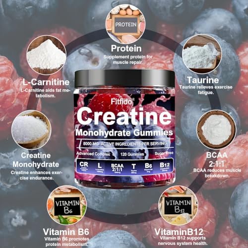 Gomitas de Creatina Monohidratada 5000mg para Hombres y Mujeres, con L-Carnitina y Taurina, Aumenta Masa Muscular, Energía y Recuperación, Sin Azúcar - imagen 3