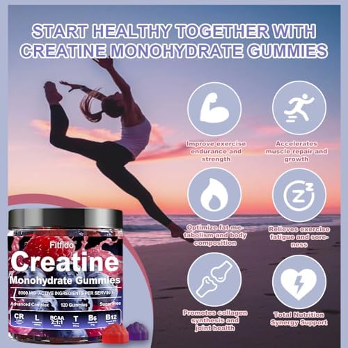 Gomitas de Creatina Monohidratada 5000mg para Hombres y Mujeres, con L-Carnitina y Taurina, Aumenta Masa Muscular, Energía y Recuperación, Sin Azúcar - imagen 4