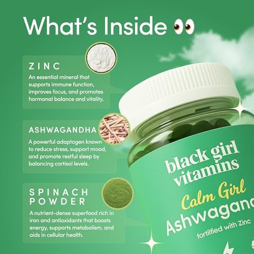 Gomitas Calm Girl de Black Girl Vitamins con Ashwagandha y Zinc, apoyo para el estrés, promueve la relajación, claridad mental, sueño y salud - imagen 2
