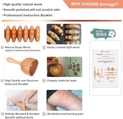 Herramientas de Masaje de Madera Komogir 3 en 1 para Drenaje Linfático, Maderoterapia, Anticelulitis y Esculpido Corporal - imagen 2