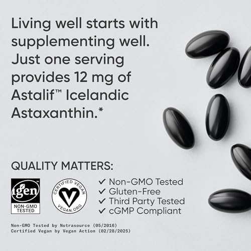 Suplemento Vegano de Astaxantina Triple Fuerza de Sports Research - Softgels a Base de Algas para Antioxidantes, Salud de Piel y Ojos - 12mg, 60 - imagen 3