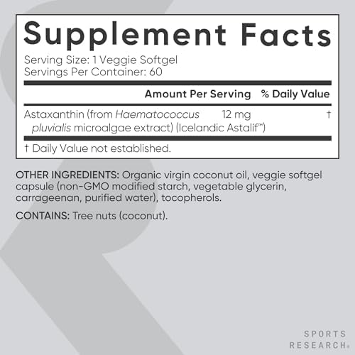 Suplemento Vegano de Astaxantina Triple Fuerza de Sports Research - Softgels a Base de Algas para Antioxidantes, Salud de Piel y Ojos - 12mg, 60 - imagen 4