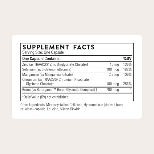 THORNE - Suplemento Mineral Quelado con Zinc, Boro, Selenio, Cromo y Manganeso - 90 Cápsulas - Libre de Gluten, Lácteos y Soja - Certificado por - imagen 2