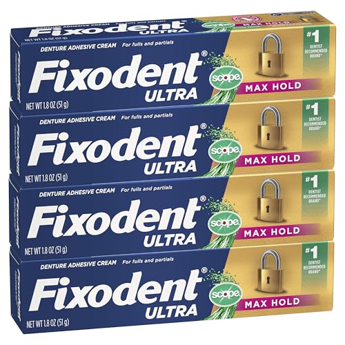 Adhesivo para Dentaduras Ultra Max Hold Plus Scope, 1.8oz, Paquete de 4, Ideal para Dentaduras Completas y Parciales, Color Azul - imagen 5