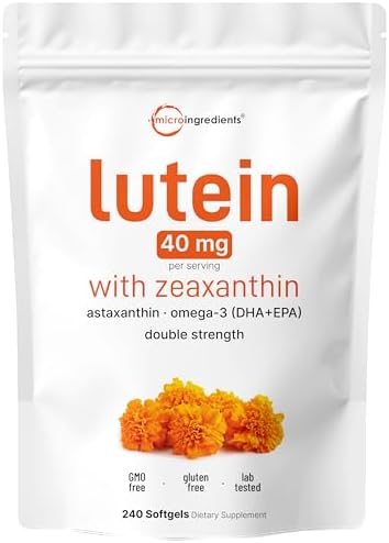 Micro Ingredients Luteína y Zeaxantina 40mg en Softgels, 240 Cápsulas, con Astaxantina, Omega-3 y Fosfolípidos | Vitaminas para la Salud Visual | Sin - imagen 1