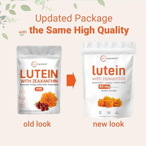 Micro Ingredients Luteína y Zeaxantina 40mg en Softgels, 240 Cápsulas, con Astaxantina, Omega-3 y Fosfolípidos | Vitaminas para la Salud Visual | Sin - imagen 4