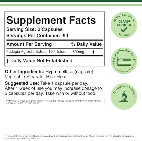 Fadogia Agrestis 600mg por Porción (180 Cápsulas) Extracto Potente para Mejorar el Rendimiento Deportivo (Probado por Terceros, No GMO, Vegano, Sin - imagen 2
