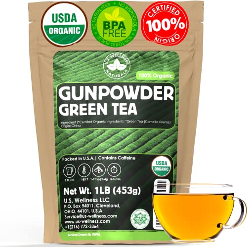 Té Verde Orgánico Gunpowder U.S. Wellness Naturals | Hoja Suelta | Calidad Premium | 100% Orgánico | 16oz/453g | Más de 200 Tazas - imagen 1