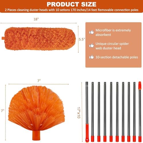 Kit de Limpiador de Telarañas de 20 Pies con Extensión de 2-14 Pies, Plumero de Microfibra Lavable para Ventiladores de Techo y Muebles - imagen 2