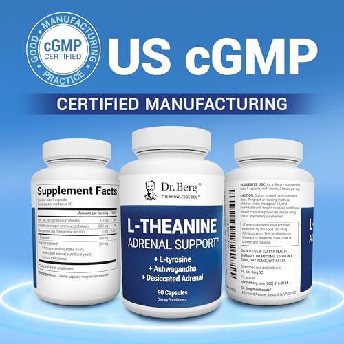 Dr. Berg L-Theanine 200mg con Zinc, Cobre, L-Tirosina y Ashwagandha – Suplemento para el Estrés y la Claridad Mental – 90 Cápsulas Gelatinosas - imagen 5