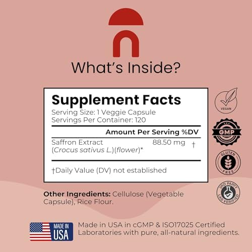 Suplementos de Azafrán NutriRise 120 Cápsulas, 88.5mg Extracto Puro - Suministro para 4 Meses para Ánimo, Energía, Sueño, Estrés y Soporte de - imagen 2