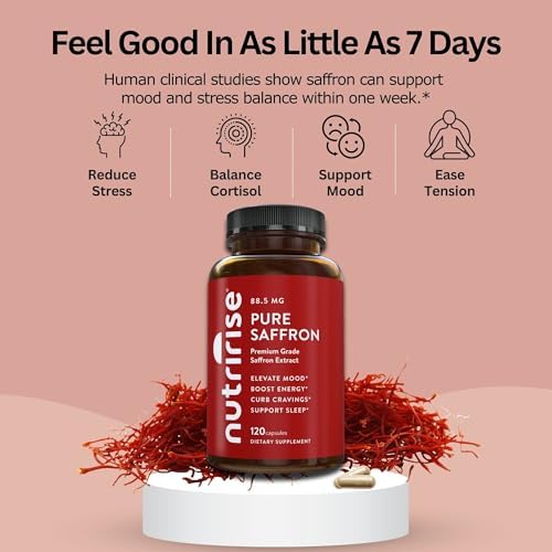 Suplementos de Azafrán NutriRise 120 Cápsulas, 88.5mg Extracto Puro - Suministro para 4 Meses para Ánimo, Energía, Sueño, Estrés y Soporte de - imagen 3