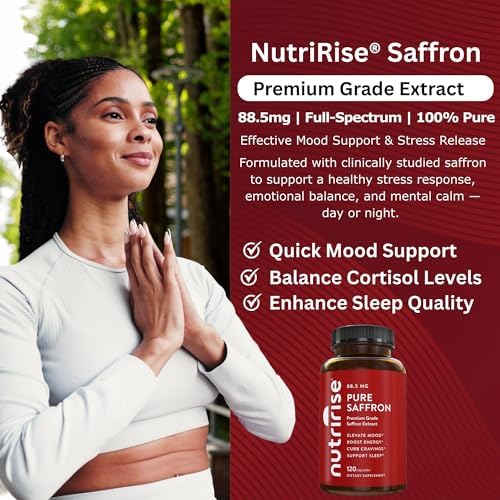 Suplementos de Azafrán NutriRise 120 Cápsulas, 88.5mg Extracto Puro - Suministro para 4 Meses para Ánimo, Energía, Sueño, Estrés y Soporte de - imagen 6