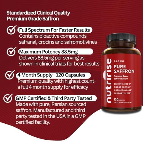 Suplementos de Azafrán NutriRise 120 Cápsulas, 88.5mg Extracto Puro - Suministro para 4 Meses para Ánimo, Energía, Sueño, Estrés y Soporte de - imagen 8