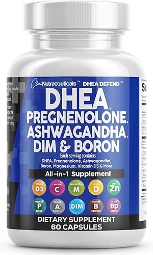 Suplemento DHEA 200mg y Pregnenolona 100mg para Hombres y Mujeres con DIM, Ashwagandha, Boro 6mg, Calcio, Magnesio, Zinc 50mg y Vitamina D3 5000 IU - - imagen 1