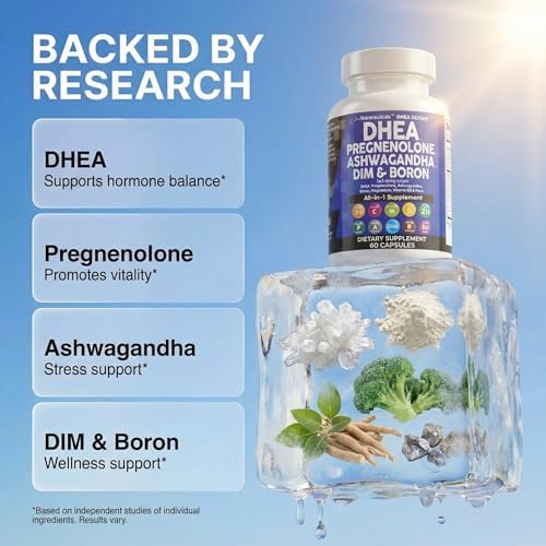 Suplemento DHEA 200mg y Pregnenolona 100mg para Hombres y Mujeres con DIM, Ashwagandha, Boro 6mg, Calcio, Magnesio, Zinc 50mg y Vitamina D3 5000 IU - - imagen 3