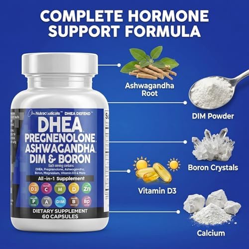 Suplemento DHEA 200mg y Pregnenolona 100mg para Hombres y Mujeres con DIM, Ashwagandha, Boro 6mg, Calcio, Magnesio, Zinc 50mg y Vitamina D3 5000 IU - - imagen 4