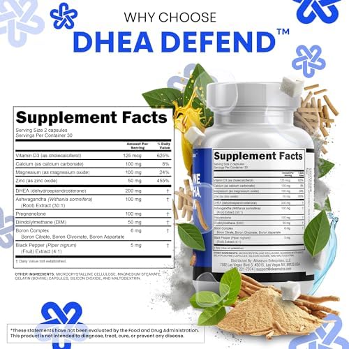 Suplemento DHEA 200mg y Pregnenolona 100mg para Hombres y Mujeres con DIM, Ashwagandha, Boro 6mg, Calcio, Magnesio, Zinc 50mg y Vitamina D3 5000 IU - - imagen 5
