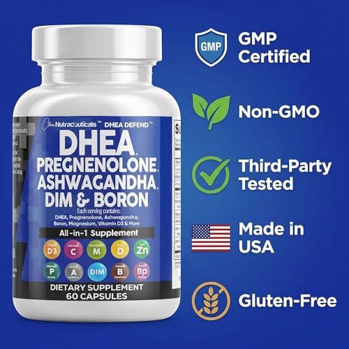 Suplemento DHEA 200mg y Pregnenolona 100mg para Hombres y Mujeres con DIM, Ashwagandha, Boro 6mg, Calcio, Magnesio, Zinc 50mg y Vitamina D3 5000 IU - - imagen 7