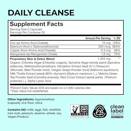 Suplementos HUM Daily Cleanse para el Acné, Limpieza Digestiva Suave para Piel Clara, Zinc, Espirulina, Clorela, Hierbas Detox, 60 Cápsulas - imagen 5