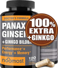 NooMost Ginseng Rojo Panax Coreano Auténtico + Ginkgo Biloba, 120 Cápsulas Veganas, 1000mg Extracto de Raíz de Ginseng (10% Ginsenosidos) + 60mg de - imagen 1