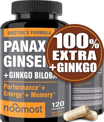 NooMost Ginseng Rojo Panax Coreano Auténtico + Ginkgo Biloba, 120 Cápsulas Veganas, 1000mg Extracto de Raíz de Ginseng (10% Ginsenosidos) + 60mg de - imagen 2