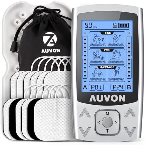 Unidad TENS EMS de Doble Canal AUVON, Estimulador Muscular Recargable con 24 Modos, 12 Electrodos, Soporte de ABS, Cable USB y Bolsa de - imagen 1