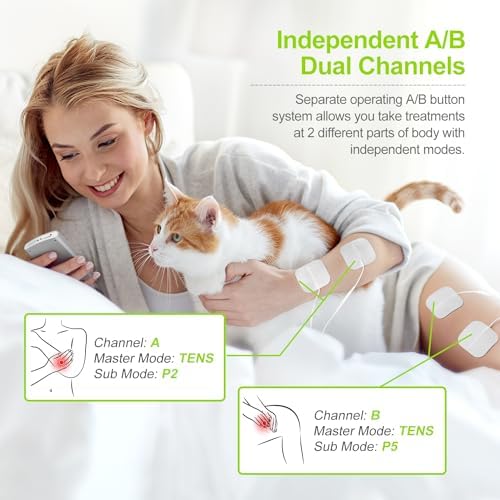 Unidad TENS EMS de Doble Canal AUVON, Estimulador Muscular Recargable con 24 Modos, 12 Electrodos, Soporte de ABS, Cable USB y Bolsa de - imagen 5