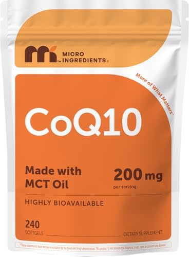Micro Ingredients CoQ10 200mg por Porción, 240 Softgels | Con Aceite MCT de Coco | Coenzima Q10 (Ubiquinona) | Sin OGM - imagen 1
