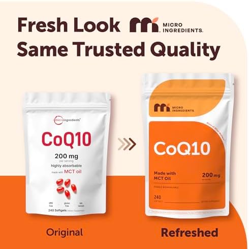 Micro Ingredients CoQ10 200mg por Porción, 240 Softgels | Con Aceite MCT de Coco | Coenzima Q10 (Ubiquinona) | Sin OGM - imagen 2