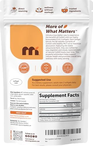 Micro Ingredients CoQ10 200mg por Porción, 240 Softgels | Con Aceite MCT de Coco | Coenzima Q10 (Ubiquinona) | Sin OGM - imagen 7