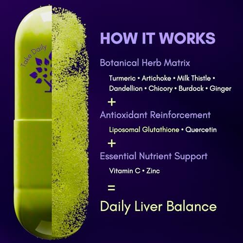 Suplemento Diario Happy Liver de Purple Tree | Apoyo Hepático con Cardo Mariano, Diente de León, Alcachofa, Cúrcuma y Glutatión Liposomal | - imagen 3