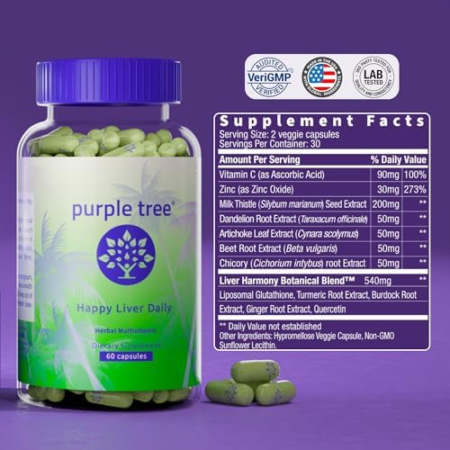 Suplemento Diario Happy Liver de Purple Tree | Apoyo Hepático con Cardo Mariano, Diente de León, Alcachofa, Cúrcuma y Glutatión Liposomal | - imagen 6
