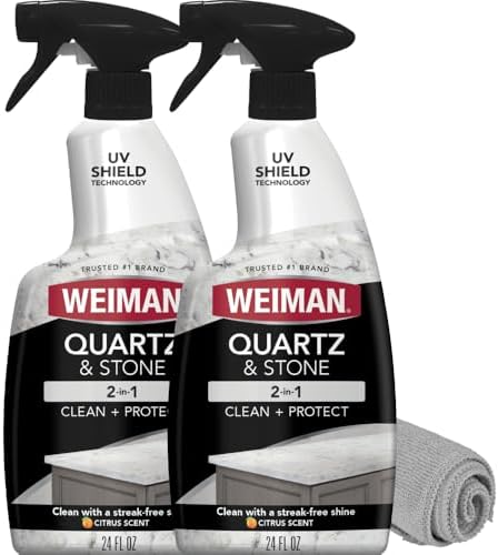 Limpiador y Pulidor de Encimeras Weiman - Brilla y Protege tus Superficies de Cuarzo y Piedra con Protección UV, 24 Onzas con Toalla de Microfibra, - imagen 1