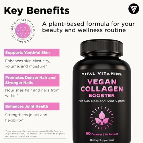 Vital Vitamins Colágeno Vegano - Con Sílice y Ácido Hialurónico - Suplemento a Base de Plantas - Apoya Cabello, Piel, Uñas y Articulaciones - 60 - imagen 3