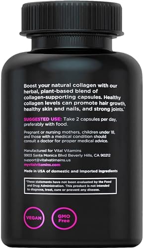 Vital Vitamins Colágeno Vegano - Con Sílice y Ácido Hialurónico - Suplemento a Base de Plantas - Apoya Cabello, Piel, Uñas y Articulaciones - 60 - imagen 8