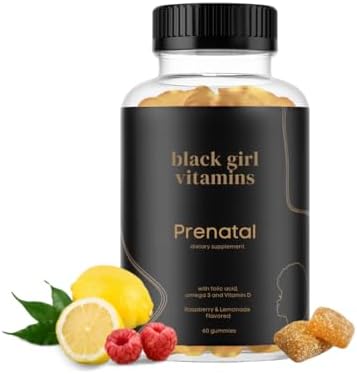 Vitaminas Black Girl - Gomitas Prenatales para Mujeres con Ácido Fólico para la Salud Ósea, Sin Gluten, (Frambuesa-Limonada), 60 piezas - imagen 1